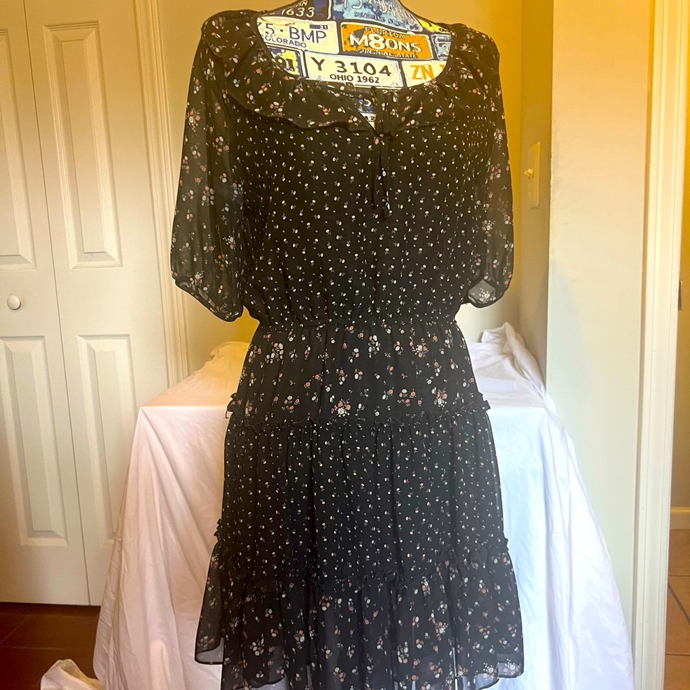 Forever 21 cinched waist black floral dress